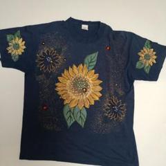 ビンテージusa製ひまわりデザイン Tシャツ ネイビーブルー