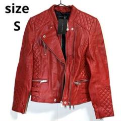 ZARA WOMEN ラムスキン ノーカラーライダース S レッド 未使用品 楽天市場】ZARA ダブルライダース ザラ 羊革 ラムスキン 【中古