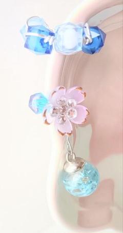 イヤーカフ 痛くない 青 ビーズ レジン 綺麗 可愛い ハンドメイド