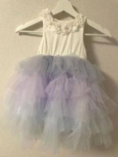 フリルチュールワンピース　子供服　バースデー　休日姉妹コーデ　110