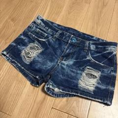 ダメージ加工 星柄 ダークブルーショートパンツ　23インチ ダメージ加工 星柄 ダークブルーショートパンツ 23インチ