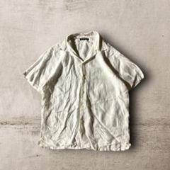 USA古着vintageリネン開襟シャツ2ポケットデザイン刺繍半袖ホワイトL