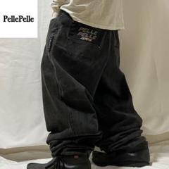 90s Pelle Pelle 極太 後染め ブラック デニム バギーパンツ