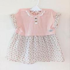 子ども服 ワンピース 90サイズ お花柄 ベビーピンク フレンチスリーブ 夏服
