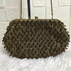 美品✨ゴールドチェーン　がま口　マルチポーチ ショルダー　ゴールド金具　ビーズ