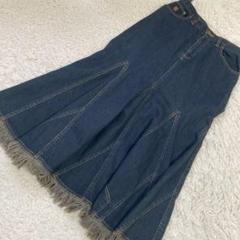 SCAPA 裾フリンジデニムスカート インディゴブルー 38 オシャレ