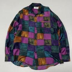 90s Vintage シルク100% L/S シャツ モンドリアン アート