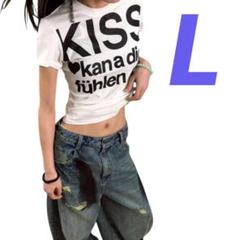 Tシャツ 　ピチT y2k ストリート　平成ギャル　レディース　白　ホワイト　L