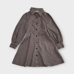 グレイル（S）千鳥格子柄ミニシャツワンピース フレア ベージュ×黒 上品レトロ