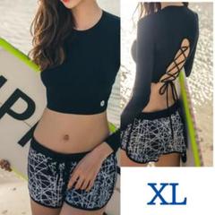 ラッシュガード ウェットスーツ編み上げ ショートパンツ 千鳥柄 水着 レディース