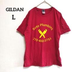 GILDAN ギルダン 【L】Tシャツ カットソー 半袖 赤 プリント 古着