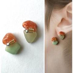 No.211ハンドメイドピアス　イヤリング　レジン　天然石　ゴールド　パール