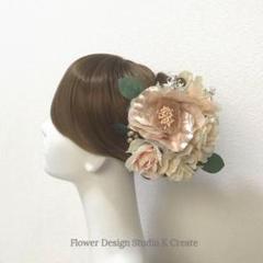 ウェディング・成人式に♡布花とピーチピンクの薔薇のヘッドドレス（13本セット）