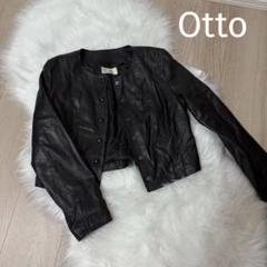 美品 OTTO レザーシングルジャケット ノーカラー 羊革 ブラック 黒 n2999_s01.jpg