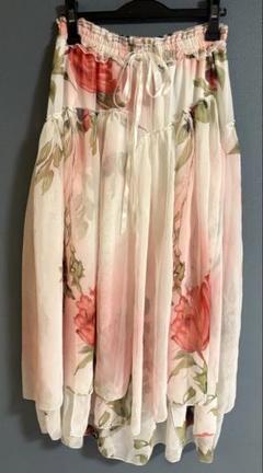 ピンク系花柄シフォンロングスカートのサムネイル