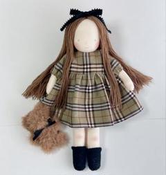 チェックワンピースの女の子 ハンドメイド ドール お人形