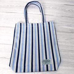 【味のり新作/新品】ハンドメイド ストライプ肩掛けトートエコバッグ ポケット付