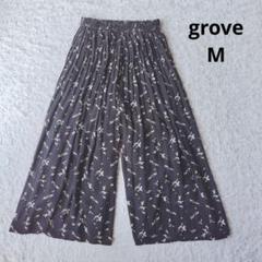 美品【グローブ】grove　花柄　ガウチョパンツ　スカート風　スカーチョ　М　黒
