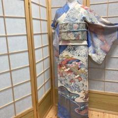 2895］訪問着 杢目絞り 刺繍 扇面花 金彩 正絹 着物 袷