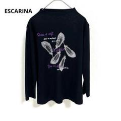 ESCARINA レーヨン混　七分袖　カットソー　黒　モックネック