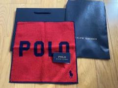 【新品】POLOラルフローレン ロゴ タオル地 ハンカチ レッド プレゼントに！