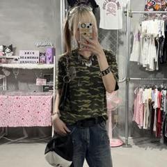 ハイドロゲン　vネック　迷彩　ラインストーン　キラキラ　カモフラ　Tシャツ