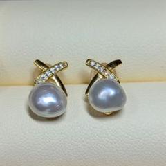 B75 天然 芥子 白蝶真珠 ケシ SV ピアス CZダイヤモンド｜Yahoo