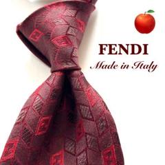 ✨美品✨FENDI ネクタイ　ボルドー　レッド　ズッカ　FFロゴ　ジャガード