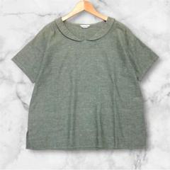 サマンサモスモス　襟付き　半袖カットソー　綿麻混　グリーン　M
