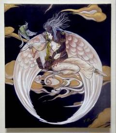 油絵　額付き　天野喜孝　 F8 【　人物　】手描き　肉筆 油絵 額付き 天野喜孝 F8 【 人物 】手描き 肉筆
