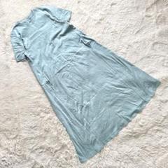 Y1【ユニクロ】マーセライズコットンAラインワンピース　半袖　水色　M 無地