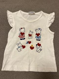 familiar ハートプリント 半袖シャツ　お話しTシャツ　フリル袖