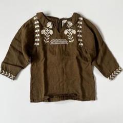 新品未使用　Apolina 7-9y ブラウス チュニック】レディーストップス 7分袖 花刺繍 ブラウス 立ち襟