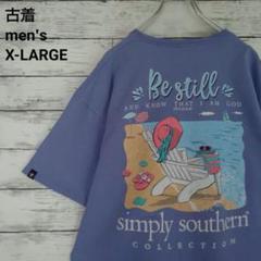 古着 simply southern Tシャツ 浜辺 ビーチ プリント 青 XL