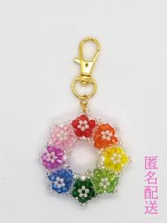 ハンドメイド ビーズ リース レインボー 虹色のサムネイル