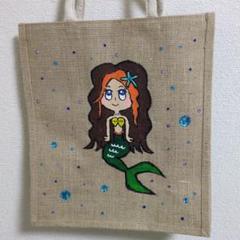 ジュート製人魚イラストトートバッグ