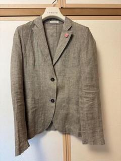 [LARDINI]リネン テーラードジャケット 花ブローチ付