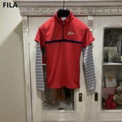 FILA フィラ 長袖シャツ S レッド フェイクレイヤード ハーフジップ