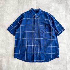 90's NAUTICA チェック柄 半袖 リネンコットン ボタンダウンシャツ