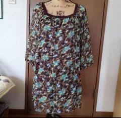 【値下げ】茶色　花柄　チュニック　トップス