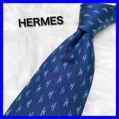 HERMES★エルメス ネクタイ H柄 パターン ネイビー ビジネス プレゼント