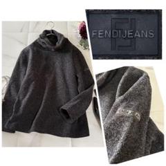 FENDI JEANS 44 ダークグレー タートルネックセーター 圧縮ウール