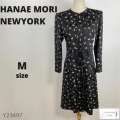 訳あり美品 HANAE MORI ハナエモリ ワンピース プリーツ リボン 上品