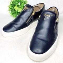 美品✨ジュゼッペザノッティ メンズ レザー スニーカー スリッポン 黒　ゴールド