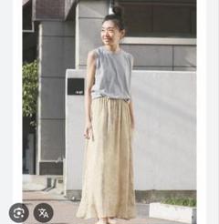 【新品・極美品】アングリッド ロングスカート ゴールドストライプ柄 F カーキ メタリック糸プリントロングスカート - グリーン/エクリュ