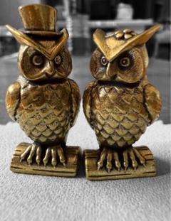 フクロウ置物2体セット 真鍮 ふくろうペア開運・幸せを呼ぶインテリア