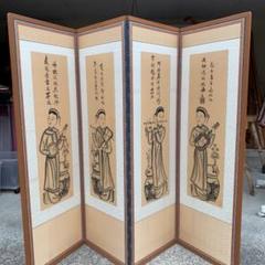 屏風 女子四楽箏 ベトナム 越南書画 送料込み