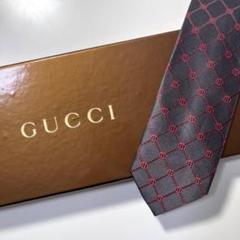 美品 GUCCI ネクタイ シルク100% グレー レッド GG柄 総柄