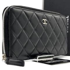 極美品◆CHANEL 長財布 マトラッセ ココマーク シルバー 黒色 14番台