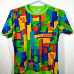 90s ヴィンテージ アート Tシャツ 幾何学 カラフル 切り返し レア